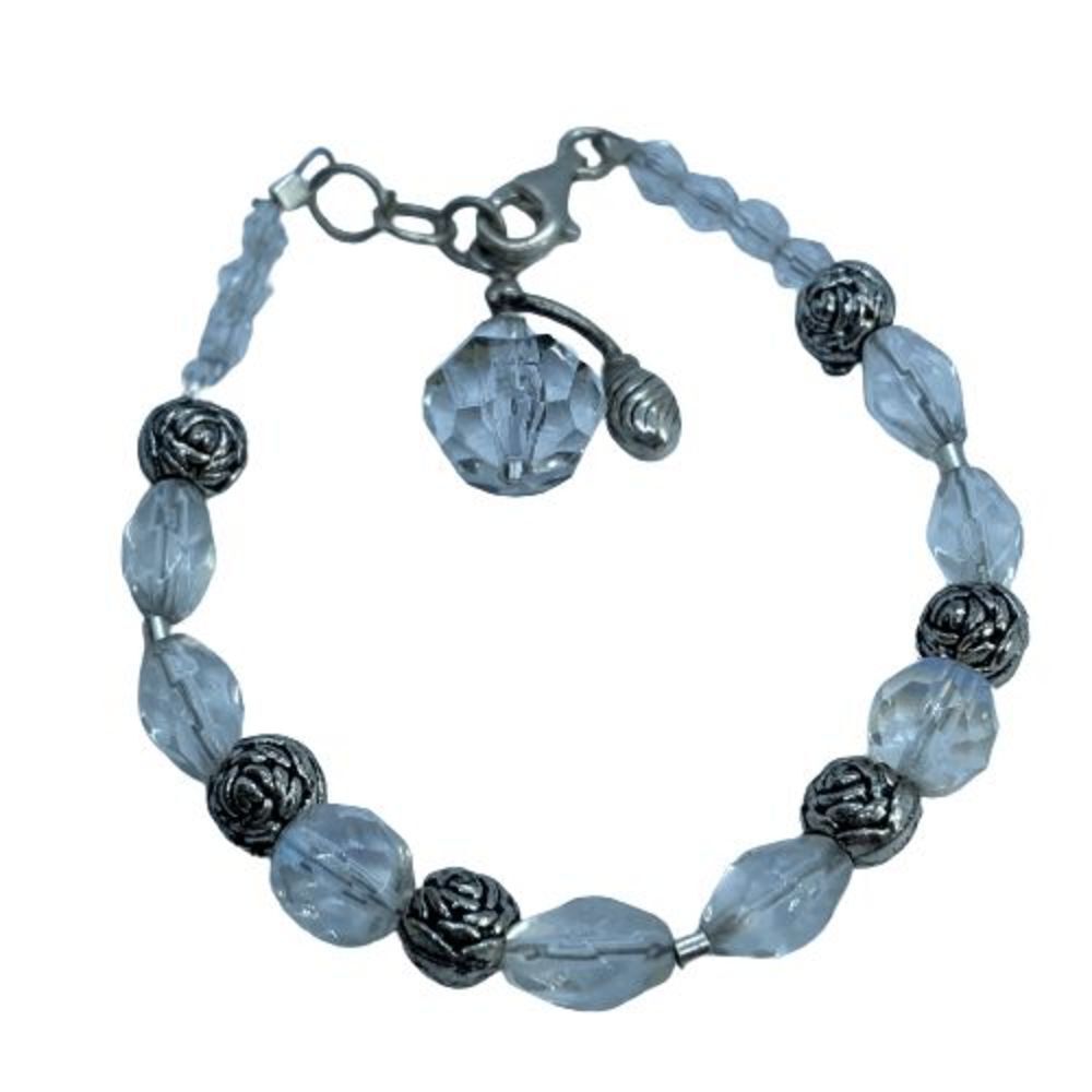 Gorgeous Clear Beaded Bracelet w/ Perfume Bottle Charm & Sterling Clasp
